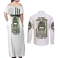 Oh I Pissed You Off Messy Bun Couples Matching Off Shoulder Maxi Dress and Long Sleeve Button Shirt - Wonder Print Shop