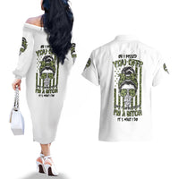 Oh I Pissed You Off Messy Bun Couples Matching Off The Shoulder Long Sleeve Dress and Hawaiian Shirt - Wonder Print Shop