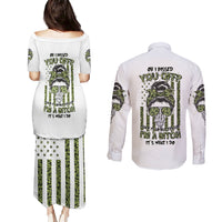 Oh I Pissed You Off Messy Bun Couples Matching Puletasi Dress and Long Sleeve Button Shirt - Wonder Print Shop