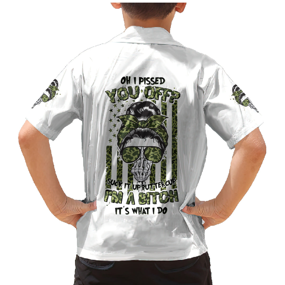 Oh I Pissed You Off Messy Bun Family Matching Mermaid Dress and Hawaiian Shirt - Wonder Print Shop