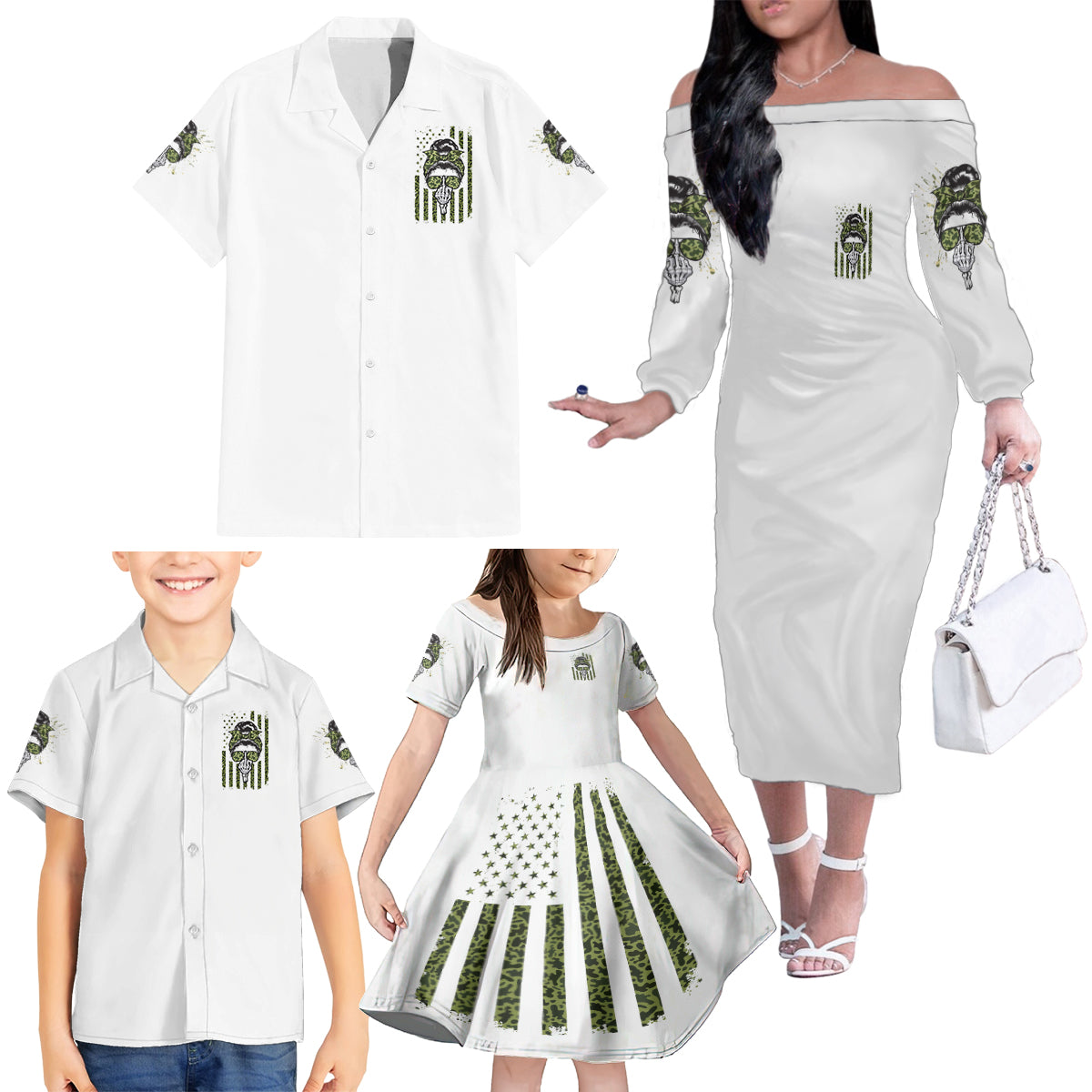 Oh I Pissed You Off Messy Bun Family Matching Off Shoulder Long Sleeve Dress and Hawaiian Shirt - Wonder Print Shop