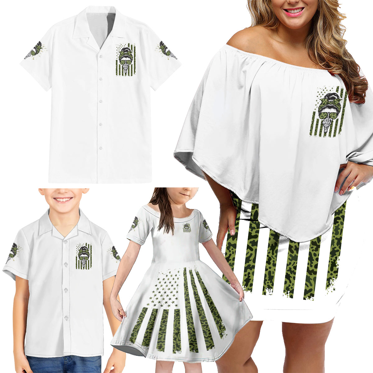 Oh I Pissed You Off Messy Bun Family Matching Off Shoulder Short Dress and Hawaiian Shirt - Wonder Print Shop