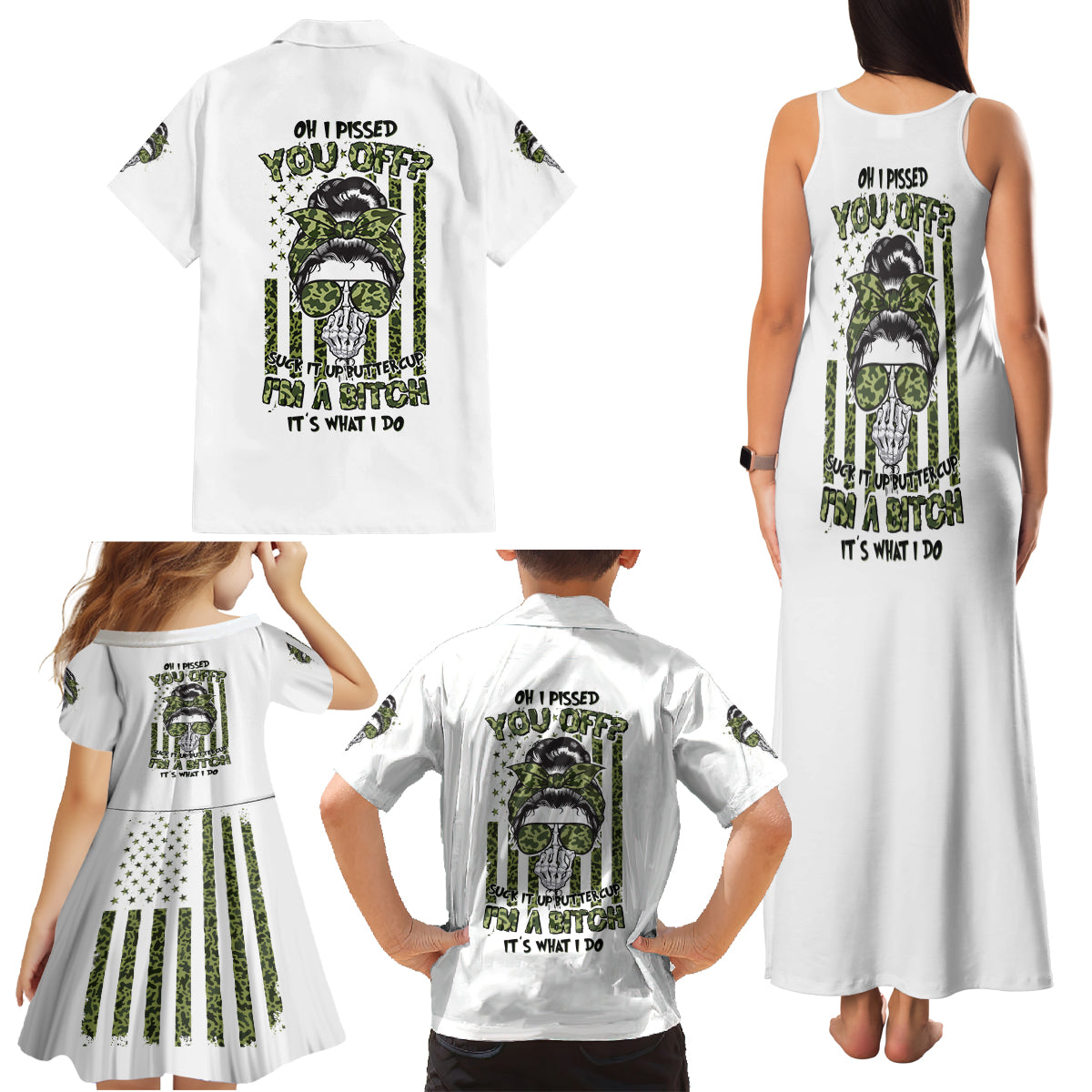 Oh I Pissed You Off Messy Bun Family Matching Tank Maxi Dress and Hawaiian Shirt - Wonder Print Shop