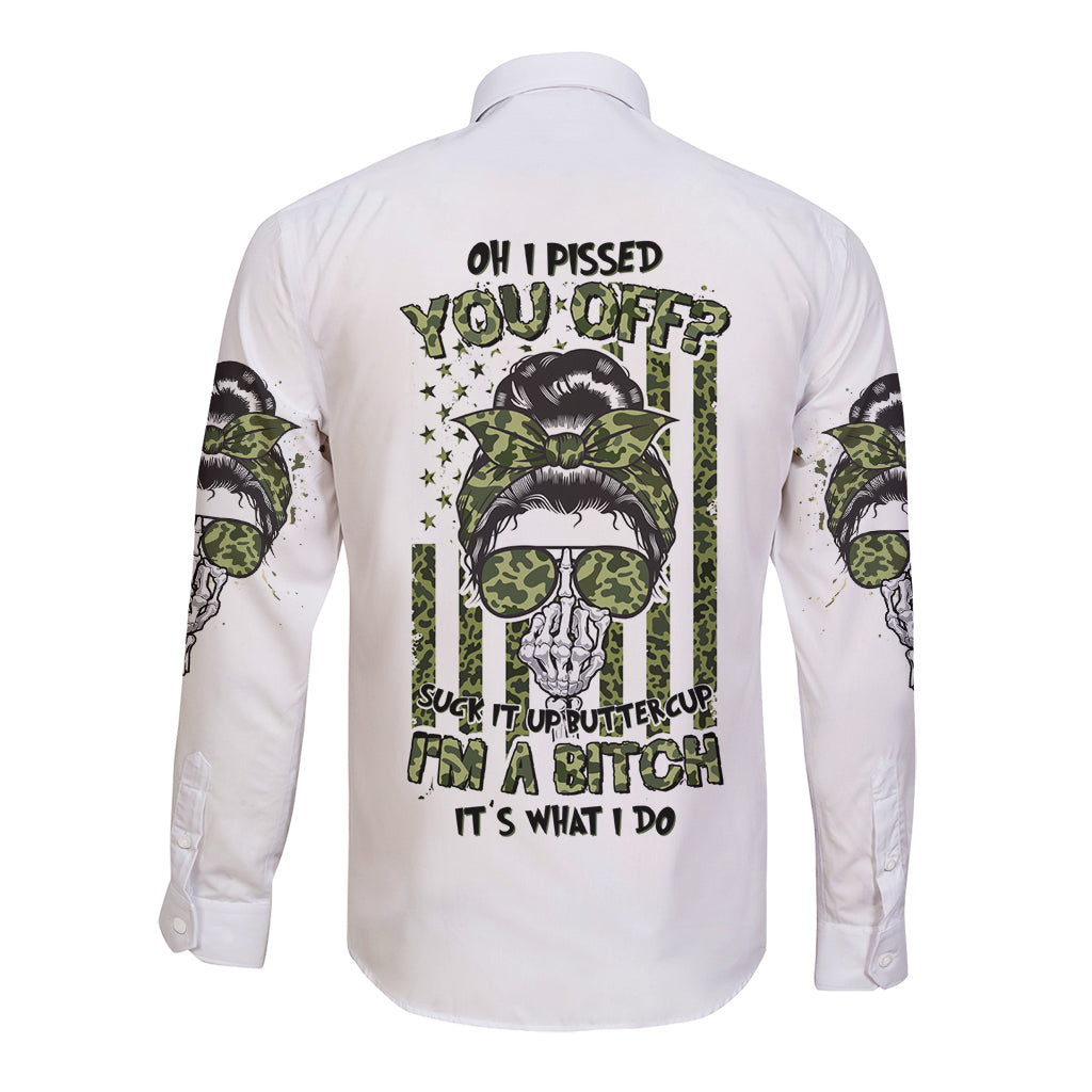 Oh I Pissed You Off Messy Bun Long Sleeve Button Shirt - Wonder Print Shop