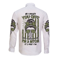 Oh I Pissed You Off Messy Bun Long Sleeve Button Shirt - Wonder Print Shop