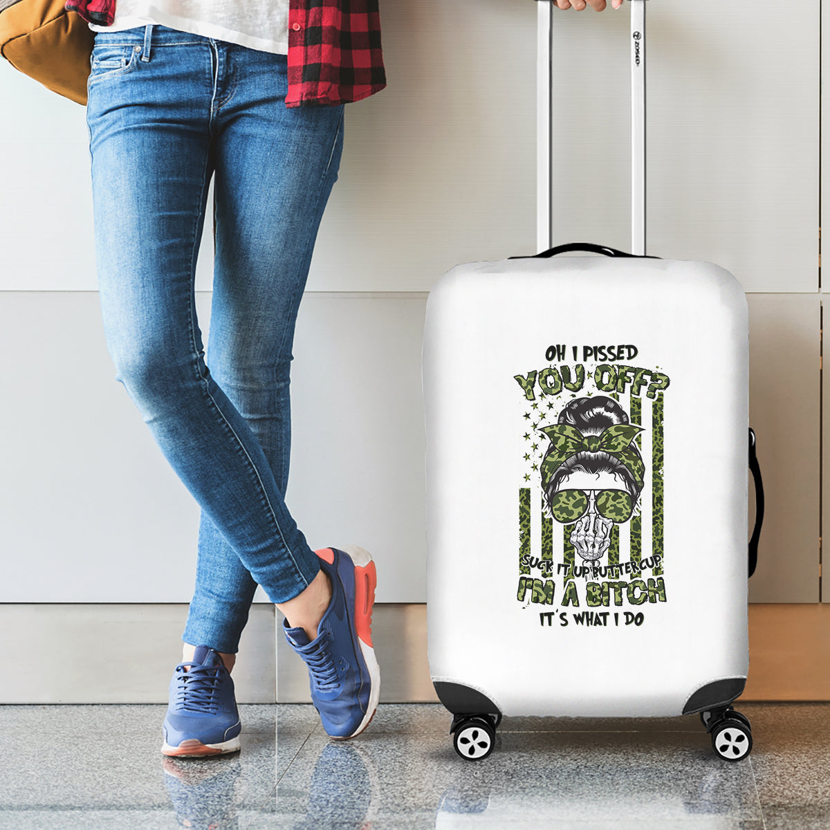 Oh I Pissed You Off Messy Bun Luggage Cover - Wonder Print Shop