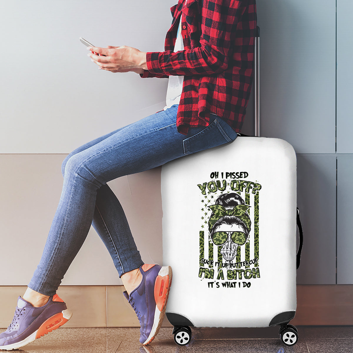 Oh I Pissed You Off Messy Bun Luggage Cover - Wonder Print Shop