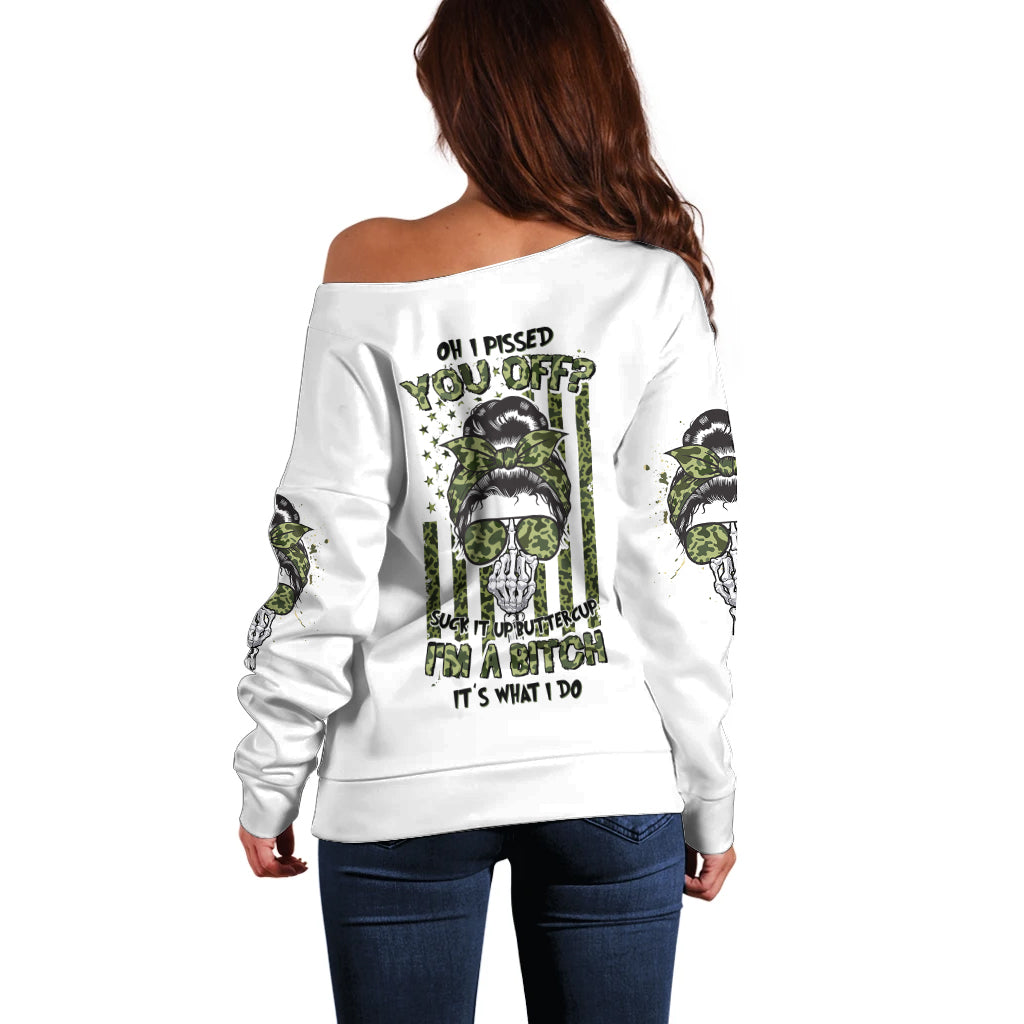 Oh I Pissed You Off Messy Bun Off Shoulder Sweater - Wonder Print Shop