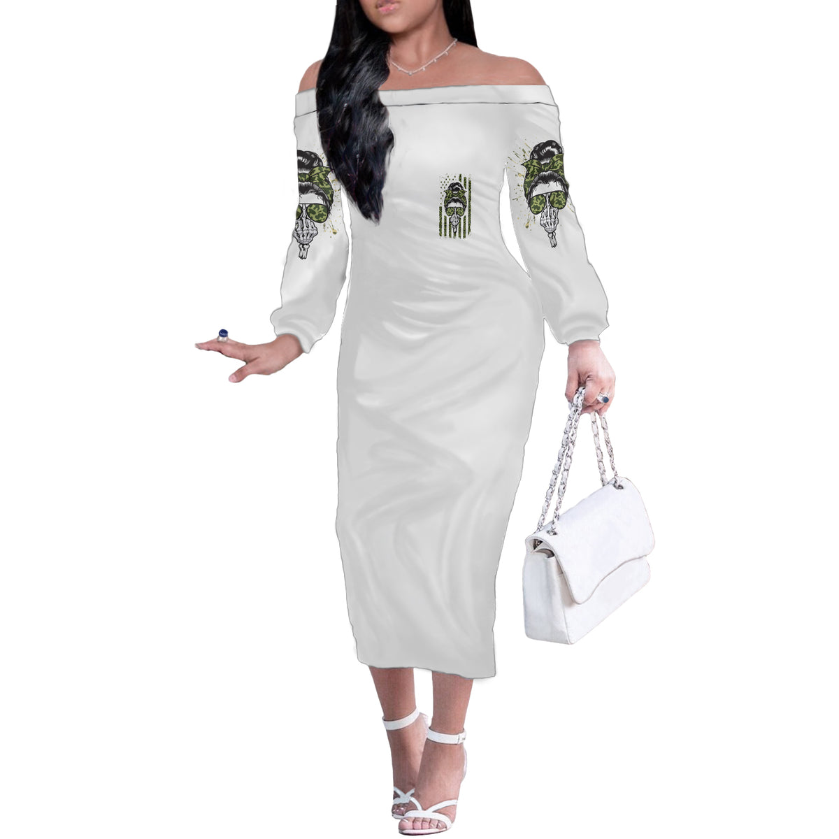 Oh I Pissed You Off Messy Bun Off The Shoulder Long Sleeve Dress - Wonder Print Shop
