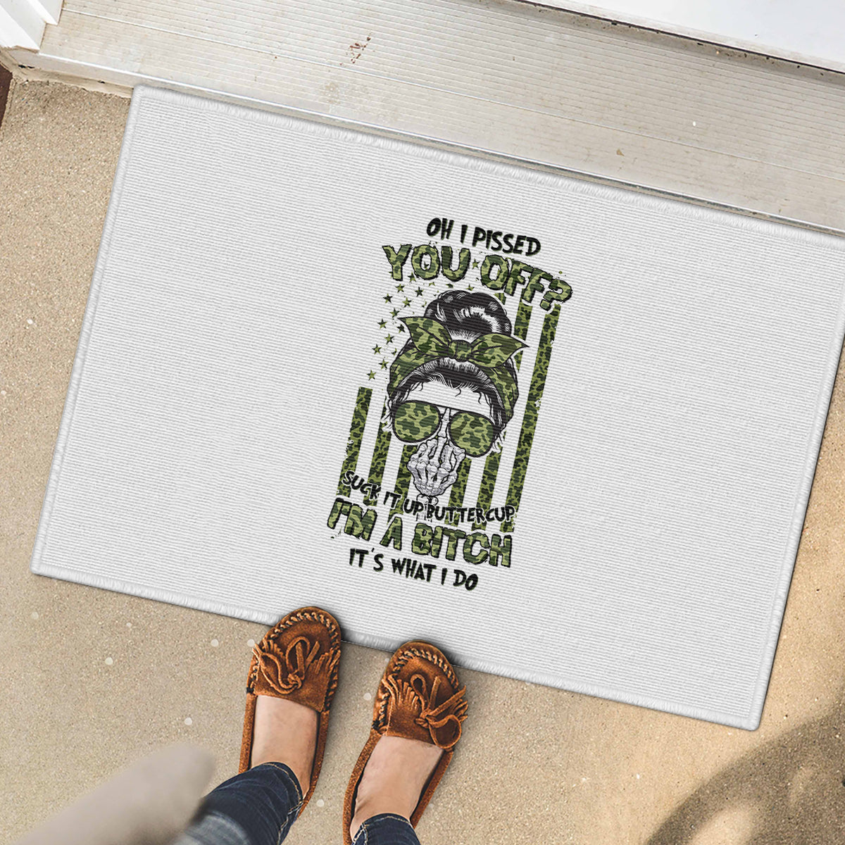 Oh I Pissed You Off Messy Bun Rubber Doormat - Wonder Print Shop