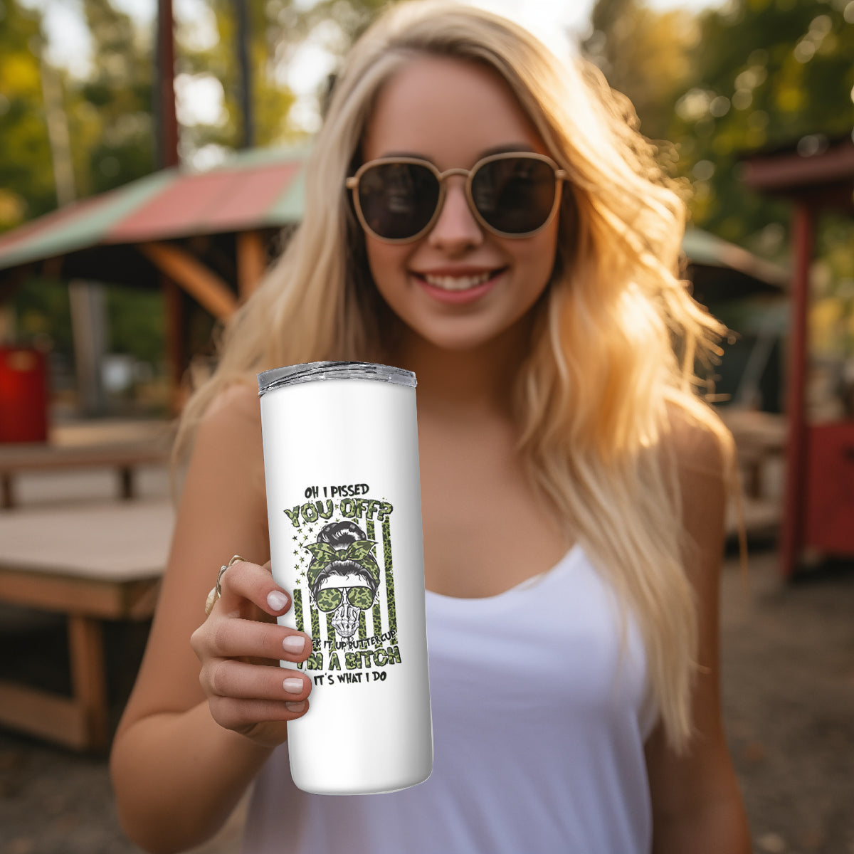 Oh I Pissed You Off Messy Bun Skinny Tumbler - Wonder Print Shop