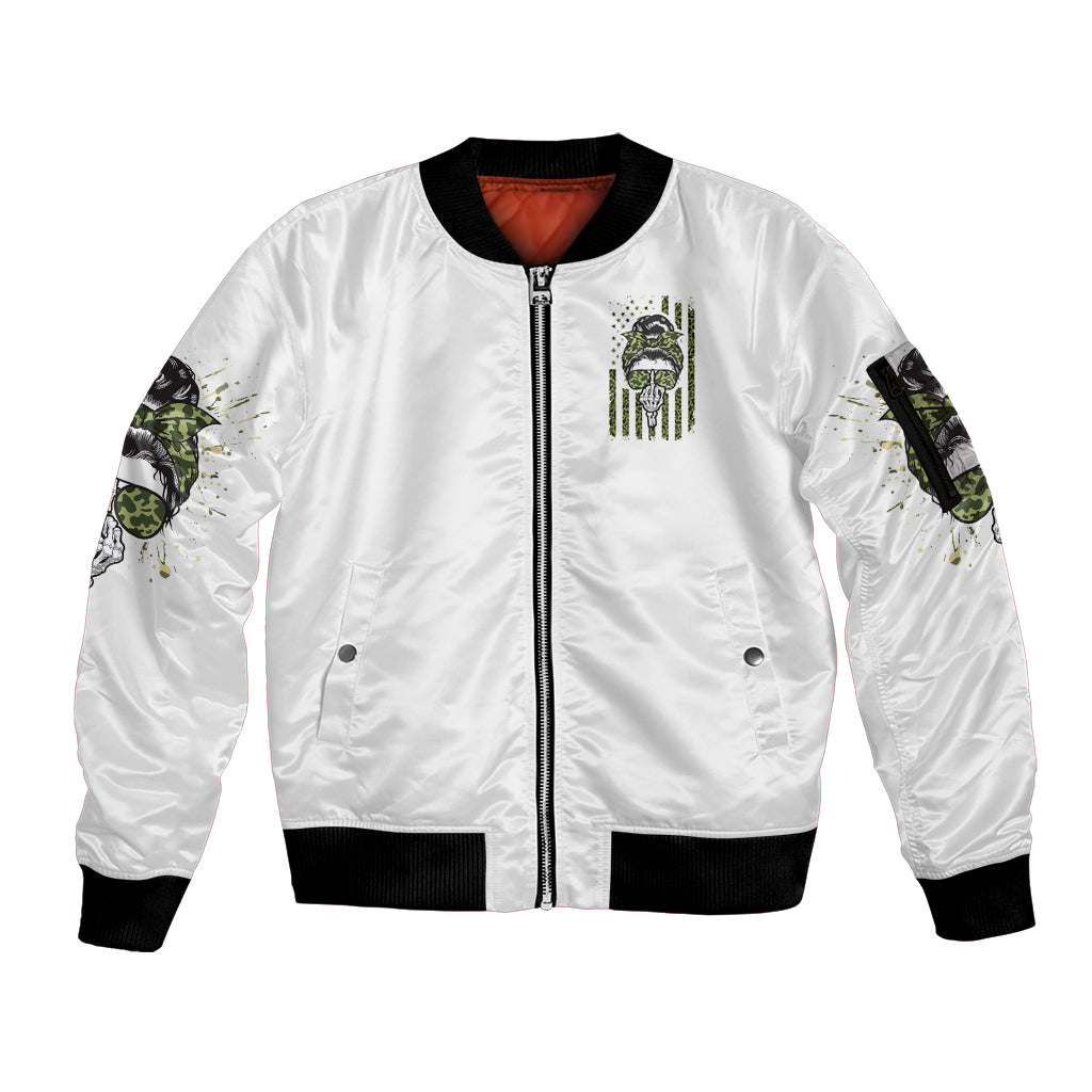 Oh I Pissed You Off Messy Bun Sleeve Zip Bomber Jacket - Wonder Print Shop