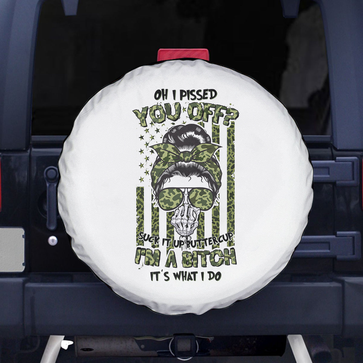Oh I Pissed You Off Messy Bun Spare Tire Cover - Wonder Print Shop