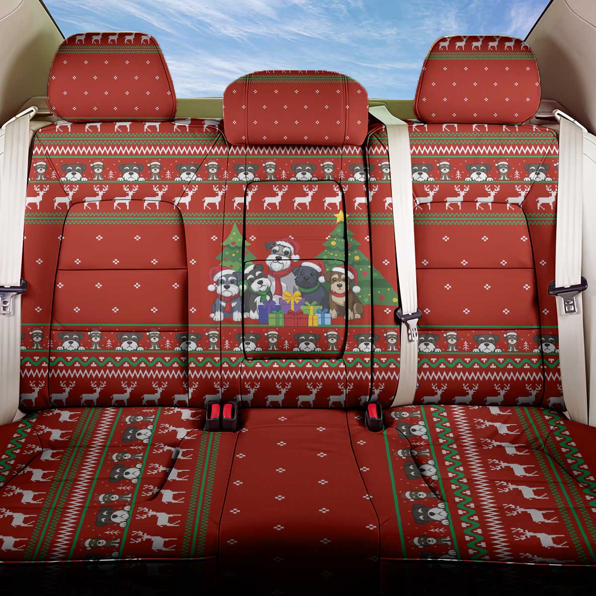 Miniature Schnauzer Family Snow Christmas Back Car Seat Cover Xmas Holiday Patterns - Wonder Print Shop