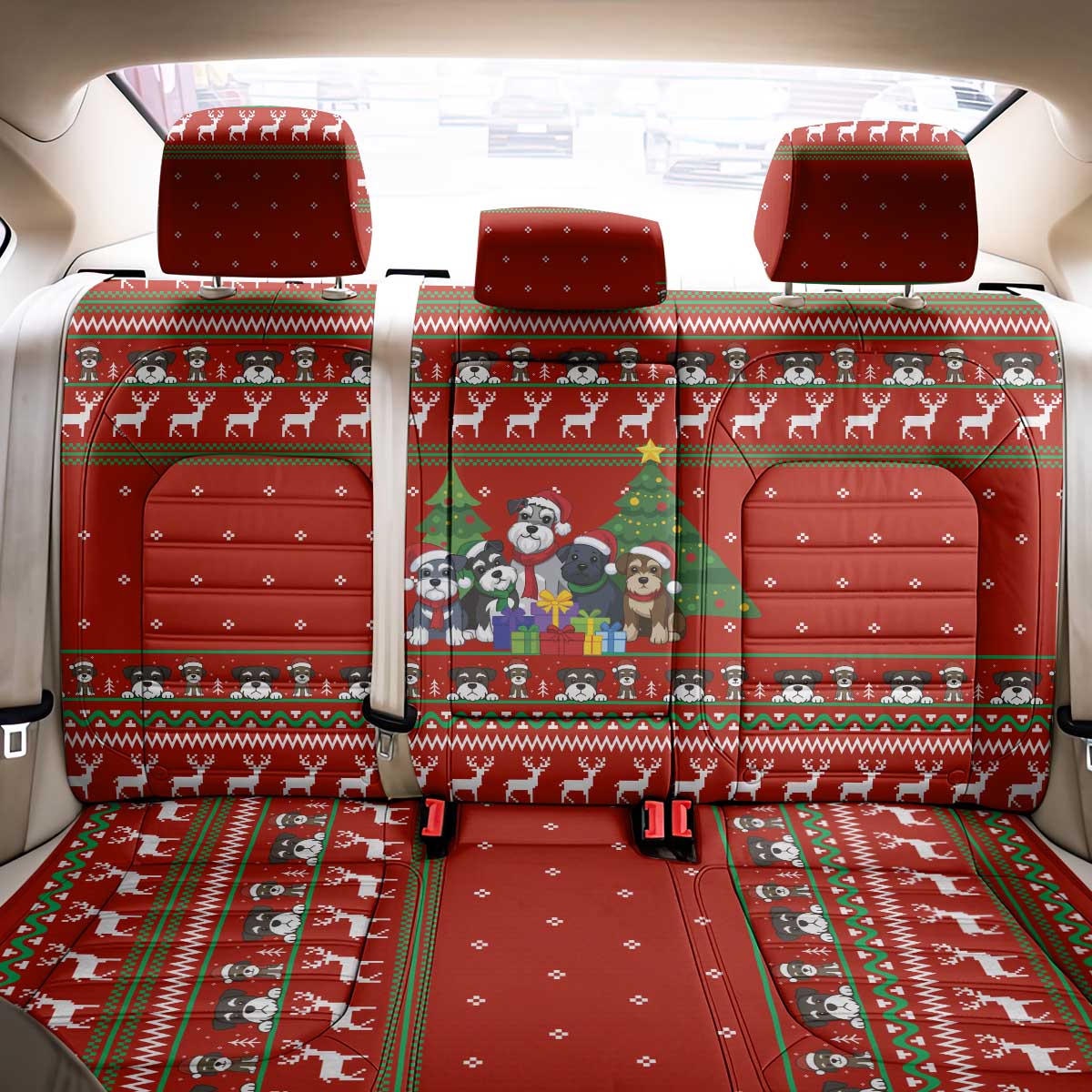 Miniature Schnauzer Family Snow Christmas Back Car Seat Cover Xmas Holiday Patterns - Wonder Print Shop