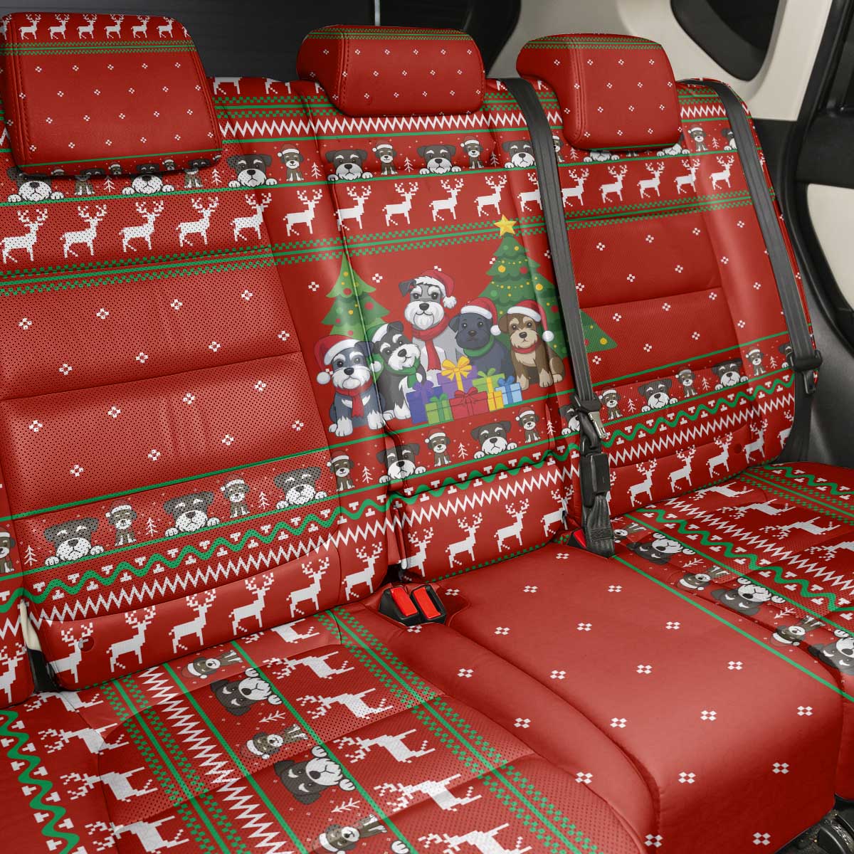 Miniature Schnauzer Family Snow Christmas Back Car Seat Cover Xmas Holiday Patterns - Wonder Print Shop