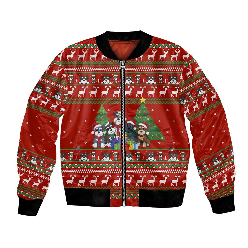 Miniature Schnauzer Family Snow Christmas Bomber Jacket Xmas Holiday Patterns - Wonder Print Shop