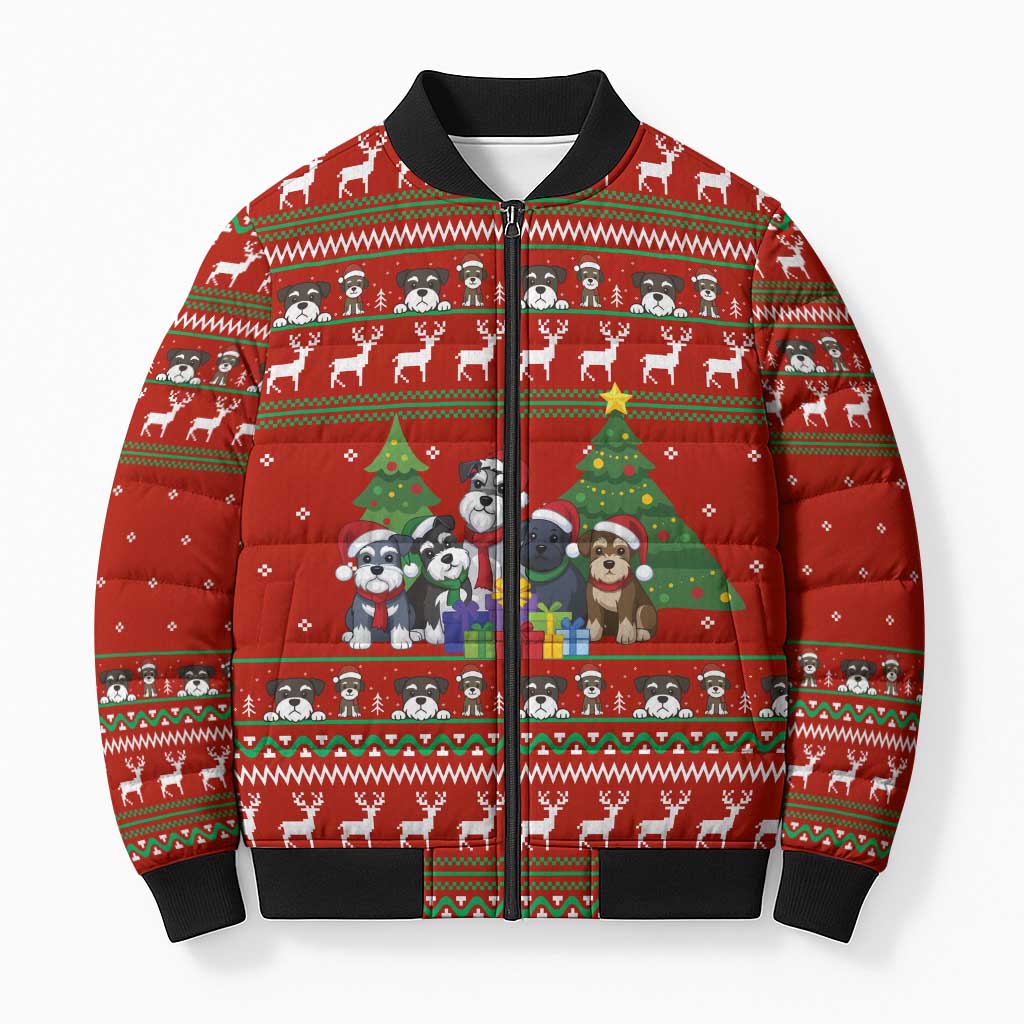Miniature Schnauzer Family Snow Christmas Bomber Puffer Jacket Xmas Holiday Patterns - Wonder Print Shop