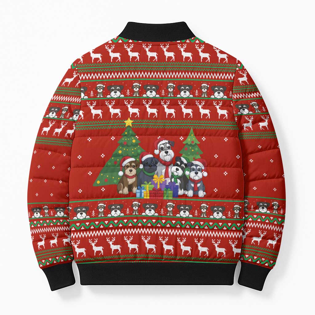 Miniature Schnauzer Family Snow Christmas Bomber Puffer Jacket Xmas Holiday Patterns - Wonder Print Shop