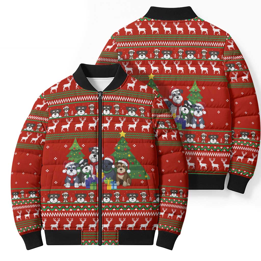 Miniature Schnauzer Family Snow Christmas Bomber Puffer Jacket Xmas Holiday Patterns - Wonder Print Shop
