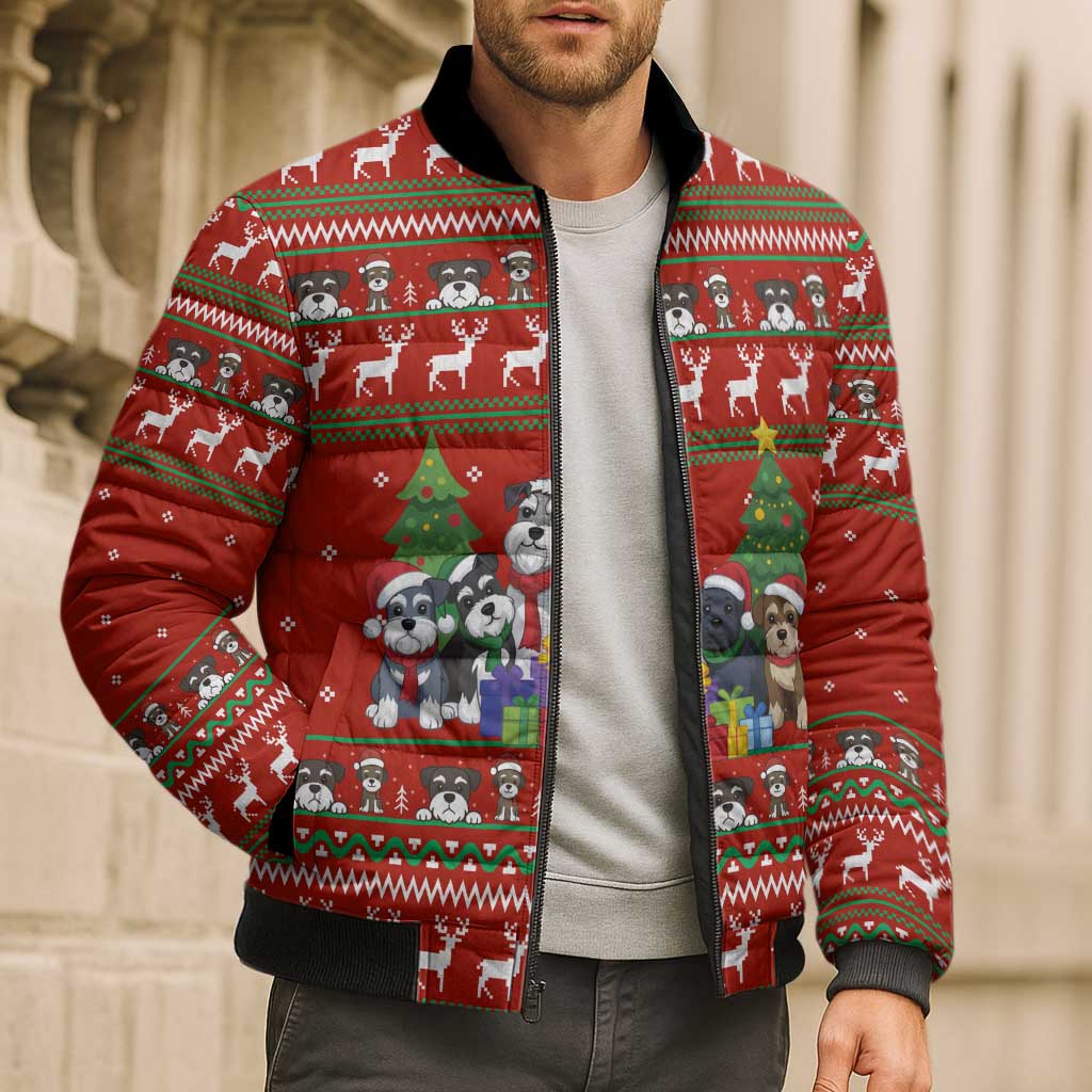 Miniature Schnauzer Family Snow Christmas Bomber Puffer Jacket Xmas Holiday Patterns - Wonder Print Shop