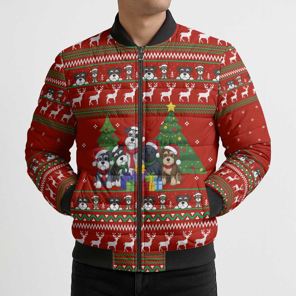 Miniature Schnauzer Family Snow Christmas Bomber Puffer Jacket Xmas Holiday Patterns - Wonder Print Shop