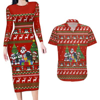 Miniature Schnauzer Family Snow Christmas Couples Matching Long Sleeve Bodycon Dress and Hawaiian Shirt Xmas Holiday Patterns - Wonder Print Shop