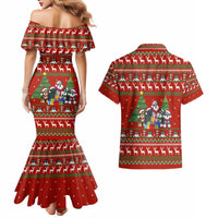 Miniature Schnauzer Family Snow Christmas Couples Matching Mermaid Dress and Hawaiian Shirt Xmas Holiday Patterns - Wonder Print Shop