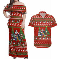 Miniature Schnauzer Family Snow Christmas Couples Matching Off Shoulder Maxi Dress and Hawaiian Shirt Xmas Holiday Patterns - Wonder Print Shop