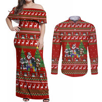 Miniature Schnauzer Family Snow Christmas Couples Matching Off Shoulder Maxi Dress and Long Sleeve Button Shirt Xmas Holiday Patterns - Wonder Print Shop