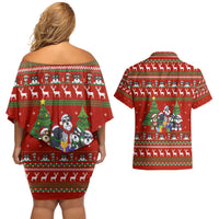 Miniature Schnauzer Family Snow Christmas Couples Matching Off Shoulder Short Dress and Hawaiian Shirt Xmas Holiday Patterns - Wonder Print Shop