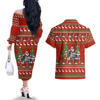 Miniature Schnauzer Family Snow Christmas Couples Matching Off The Shoulder Long Sleeve Dress and Hawaiian Shirt Xmas Holiday Patterns - Wonder Print Shop