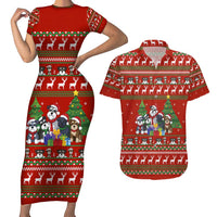 Miniature Schnauzer Family Snow Christmas Couples Matching Short Sleeve Bodycon Dress and Hawaiian Shirt Xmas Holiday Patterns - Wonder Print Shop