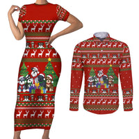 Miniature Schnauzer Family Snow Christmas Couples Matching Short Sleeve Bodycon Dress and Long Sleeve Button Shirt Xmas Holiday Patterns - Wonder Print Shop