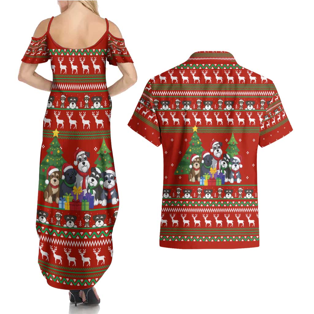 Miniature Schnauzer Family Snow Christmas Couples Matching Summer Maxi Dress and Hawaiian Shirt Xmas Holiday Patterns - Wonder Print Shop