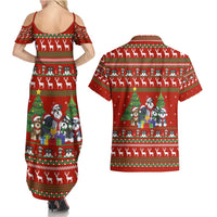 Miniature Schnauzer Family Snow Christmas Couples Matching Summer Maxi Dress and Hawaiian Shirt Xmas Holiday Patterns - Wonder Print Shop
