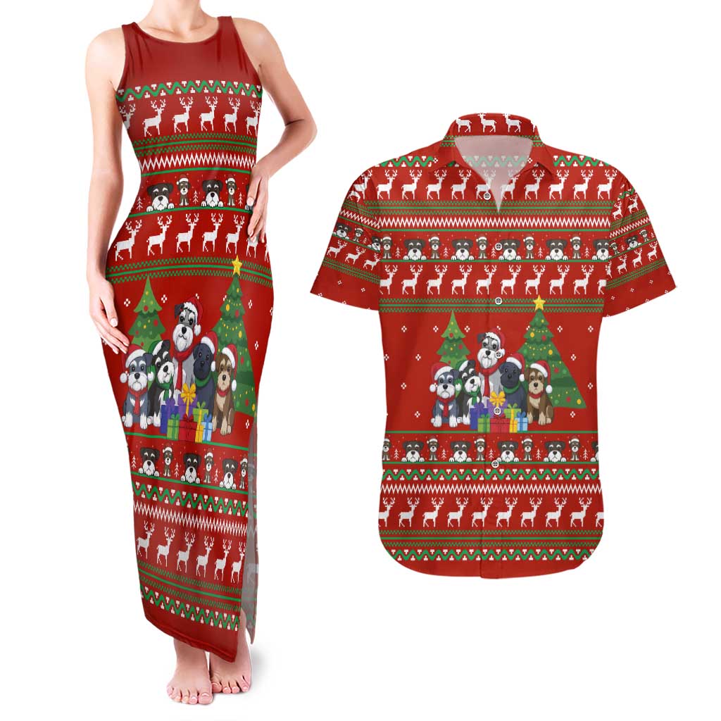 Miniature Schnauzer Family Snow Christmas Couples Matching Tank Maxi Dress and Hawaiian Shirt Xmas Holiday Patterns - Wonder Print Shop
