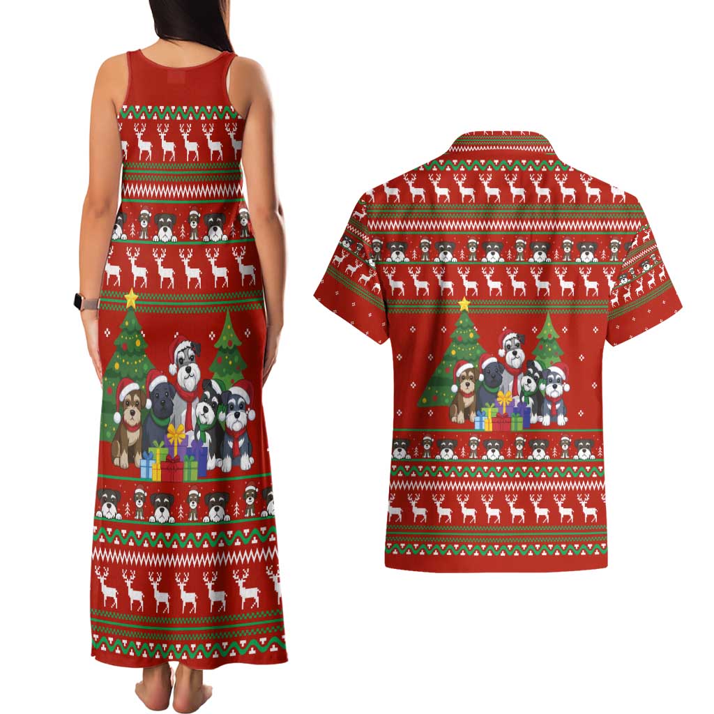 Miniature Schnauzer Family Snow Christmas Couples Matching Tank Maxi Dress and Hawaiian Shirt Xmas Holiday Patterns - Wonder Print Shop