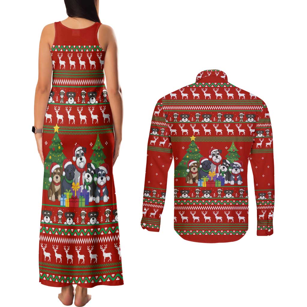 Miniature Schnauzer Family Snow Christmas Couples Matching Tank Maxi Dress and Long Sleeve Button Shirt Xmas Holiday Patterns - Wonder Print Shop