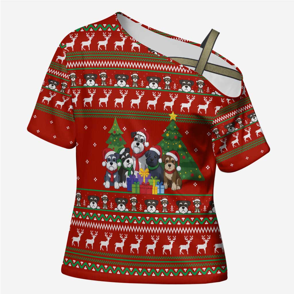 Miniature Schnauzer Family Snow Christmas Cross Shoulder Shirt Xmas Holiday Patterns - Wonder Print Shop