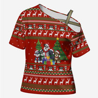 Miniature Schnauzer Family Snow Christmas Cross Shoulder Shirt Xmas Holiday Patterns - Wonder Print Shop