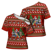 Miniature Schnauzer Family Snow Christmas Cross Shoulder Shirt Xmas Holiday Patterns - Wonder Print Shop