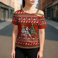 Miniature Schnauzer Family Snow Christmas Cross Shoulder Shirt Xmas Holiday Patterns - Wonder Print Shop