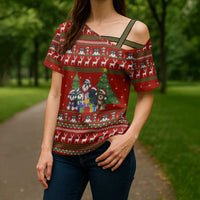 Miniature Schnauzer Family Snow Christmas Cross Shoulder Shirt Xmas Holiday Patterns - Wonder Print Shop