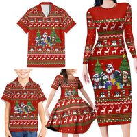 Miniature Schnauzer Family Snow Christmas Family Matching Long Sleeve Bodycon Dress and Hawaiian Shirt Xmas Holiday Patterns - Wonder Print Shop