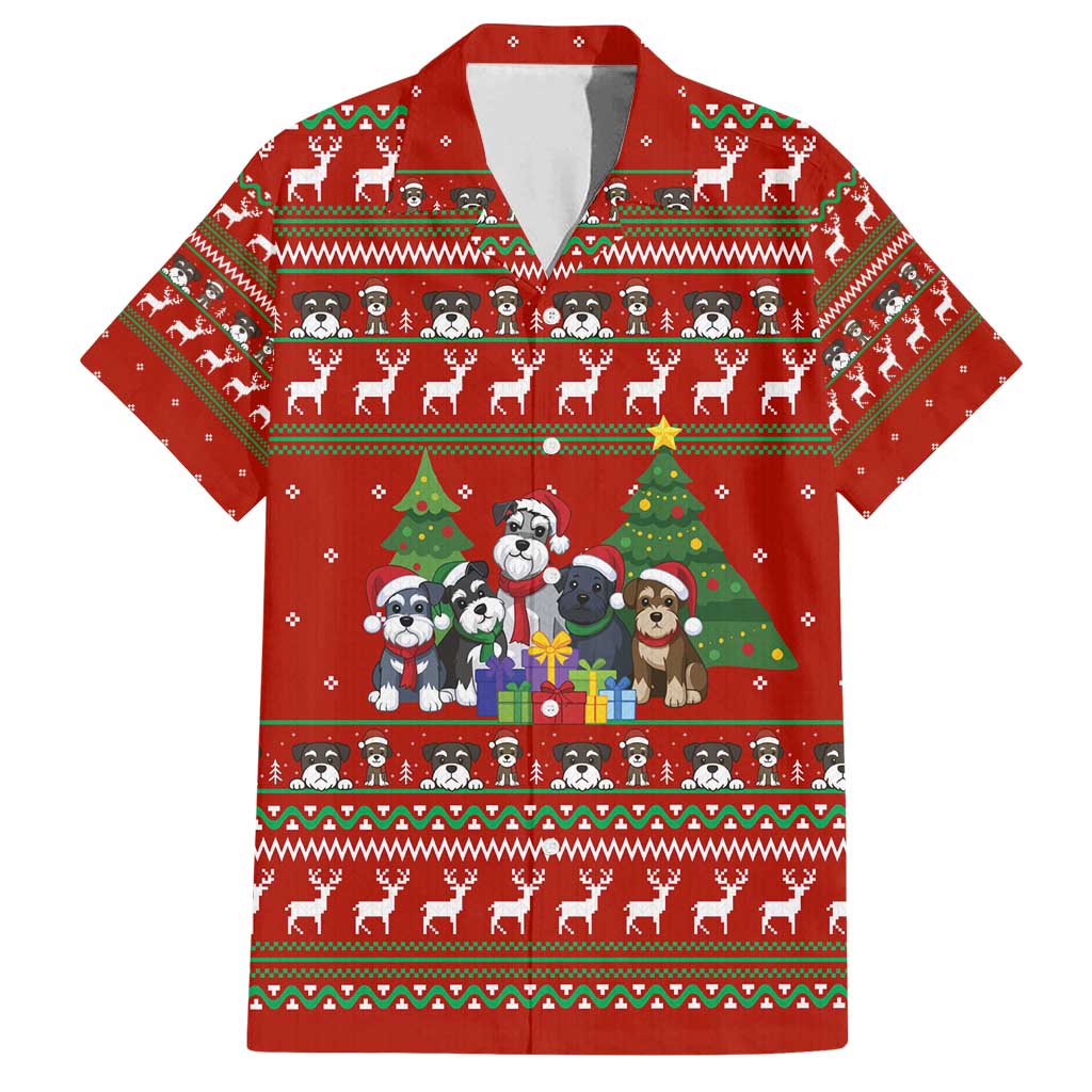 Miniature Schnauzer Family Snow Christmas Family Matching Long Sleeve Bodycon Dress and Hawaiian Shirt Xmas Holiday Patterns - Wonder Print Shop