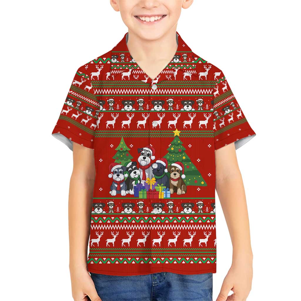 Miniature Schnauzer Family Snow Christmas Family Matching Long Sleeve Bodycon Dress and Hawaiian Shirt Xmas Holiday Patterns - Wonder Print Shop