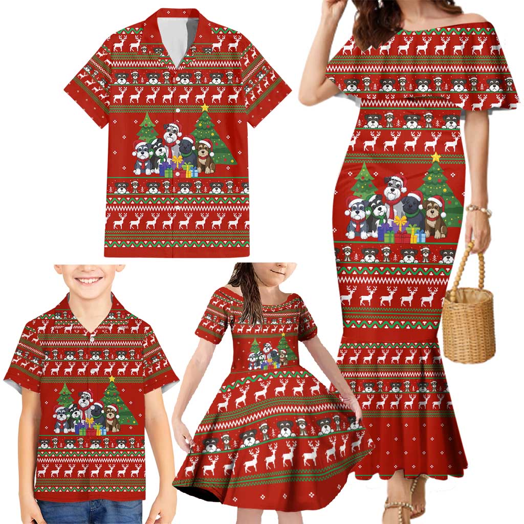 Miniature Schnauzer Family Snow Christmas Family Matching Mermaid Dress and Hawaiian Shirt Xmas Holiday Patterns - Wonder Print Shop