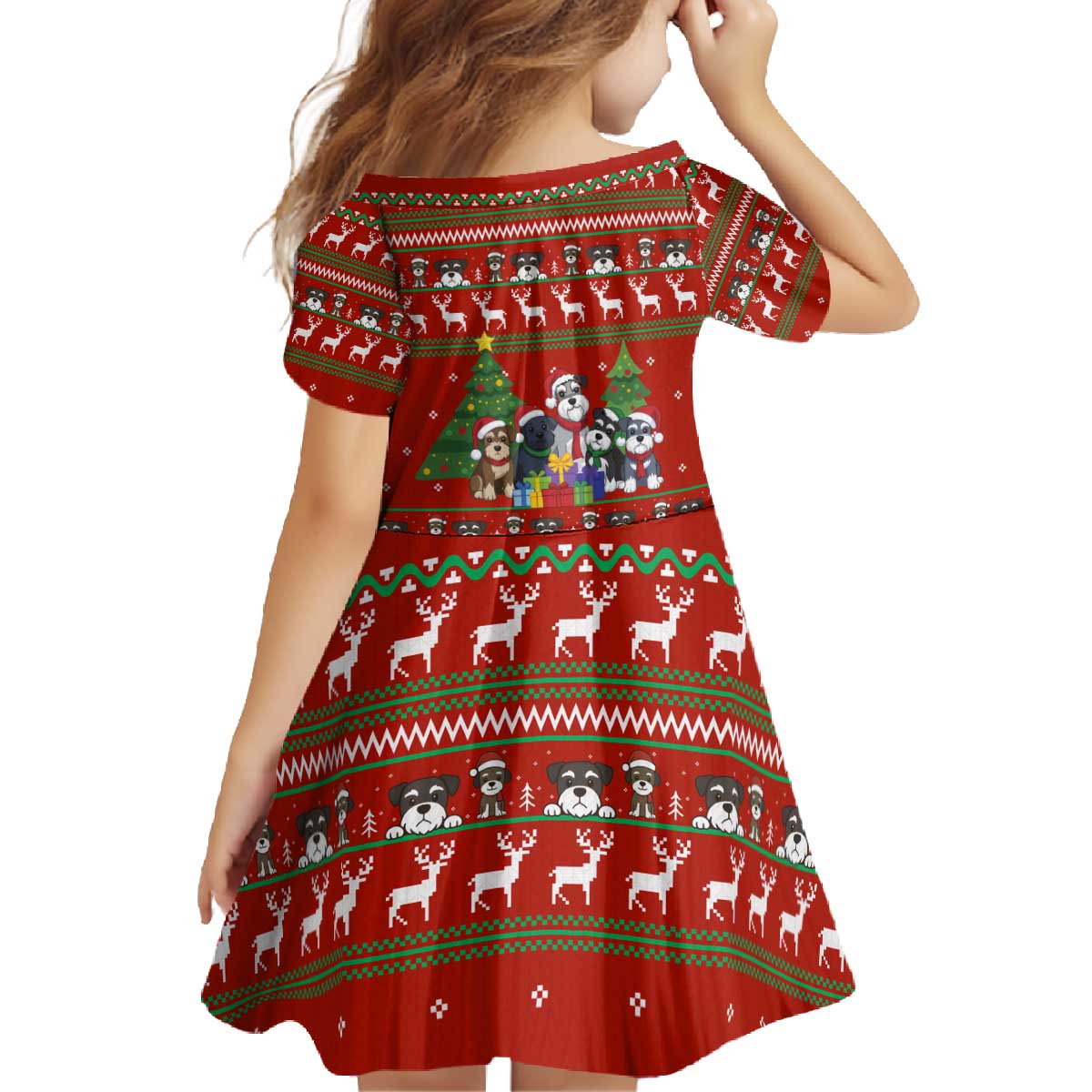 Miniature Schnauzer Family Snow Christmas Family Matching Off The Shoulder Long Sleeve Dress and Hawaiian Shirt Xmas Holiday Patterns - Wonder Print Shop