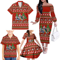 Miniature Schnauzer Family Snow Christmas Family Matching Off The Shoulder Long Sleeve Dress and Hawaiian Shirt Xmas Holiday Patterns - Wonder Print Shop